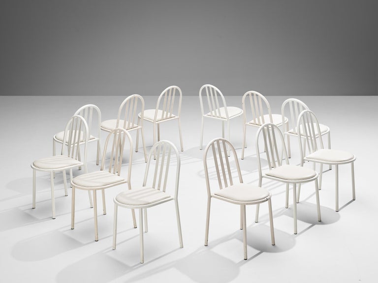 Set of Twelve White Tubular Steel Chairs by Robert Mallet Stevens