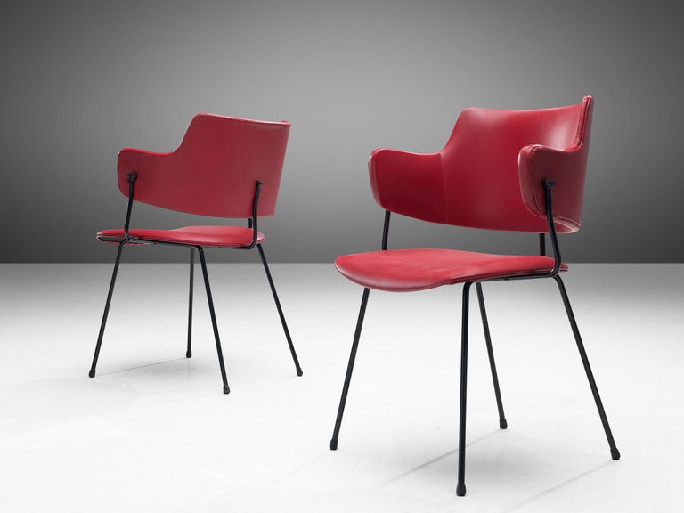 Wim Rietveld & W.H. Gispen for Kembo '205' Chairs in Red Upholstery