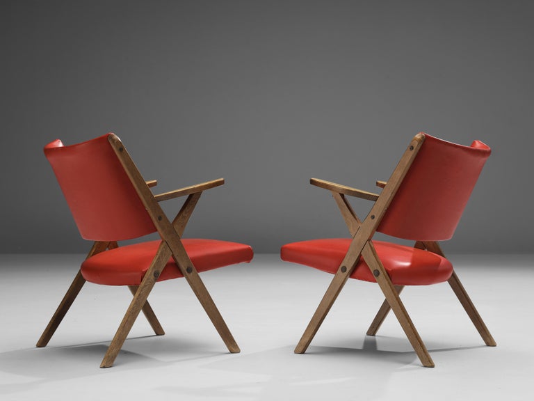 Italian Easy Chairs in Bright Red