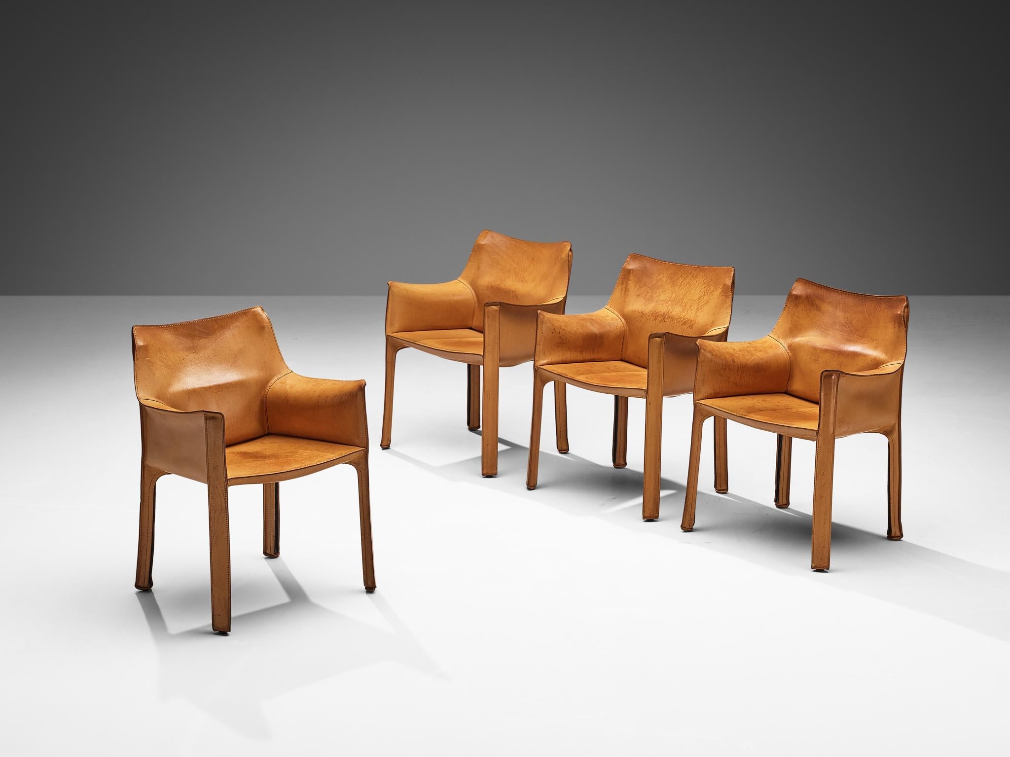 Mario Bellini for Cassina Set of Four 'CAB 413' Dining Chairs in Leath