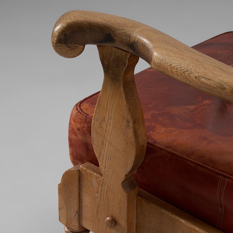 Danish Wingback Chair in Red Leather and Oak