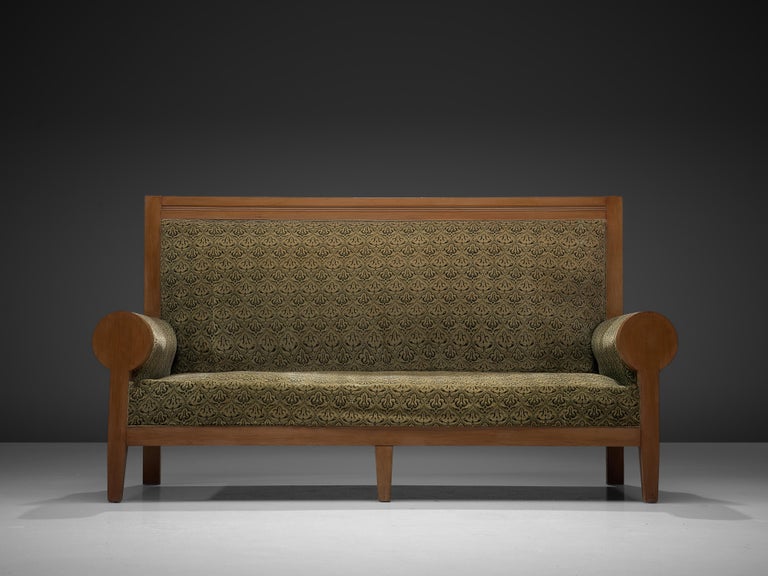 Art Deco 1940 2 Seater Sofa Settee High Back Olive Green Fabric Beech