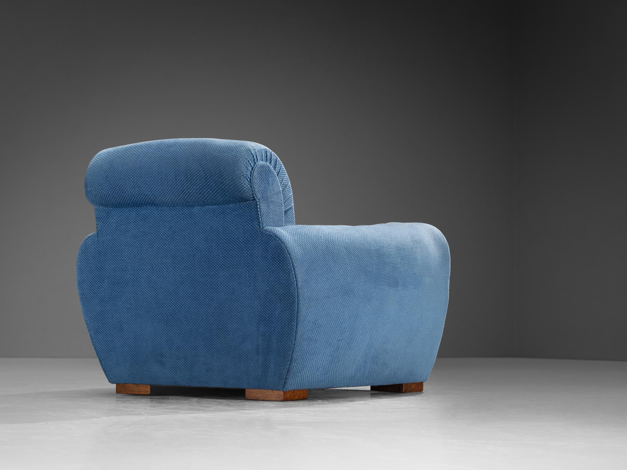 French Art Deco Lounge Chair in Blue Upholstery