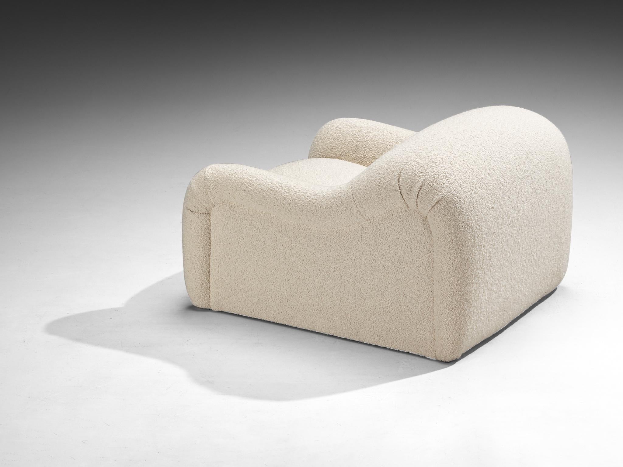 Emilio Guarnacci for 1P 'Ecuba' Lounge Chair in White Bouclé