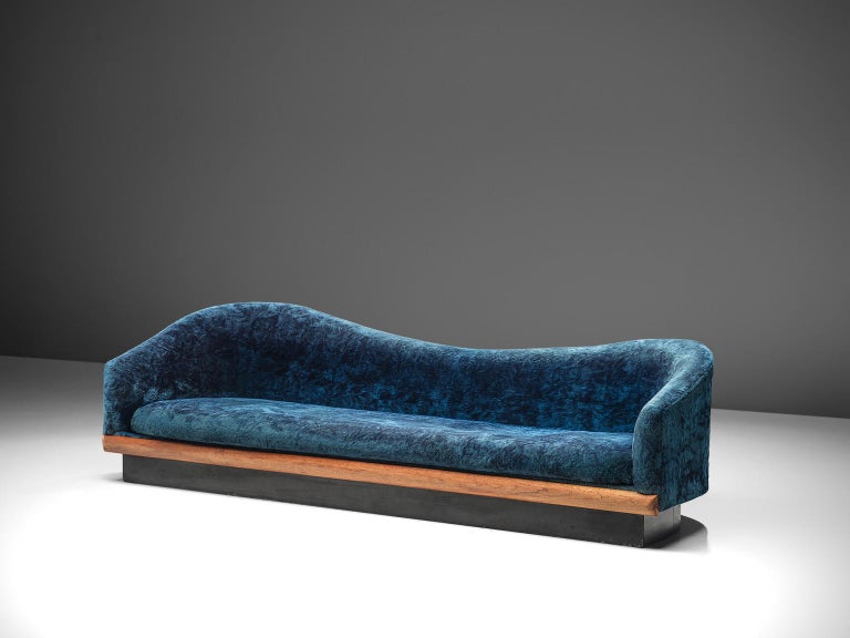 Adrian Pearsall 'Cloud' Sofa in Walnut and Sea Blue Upholstery