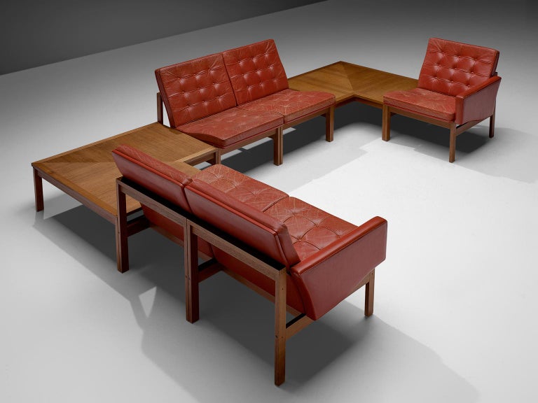 Ole Gjerløv-Knudsen for France & Søn Living Room Set in Red Leather