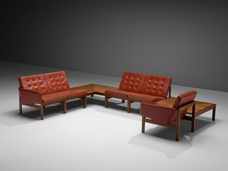 Ole Gjerløv-Knudsen for France & Søn Living Room Set in Red Leather