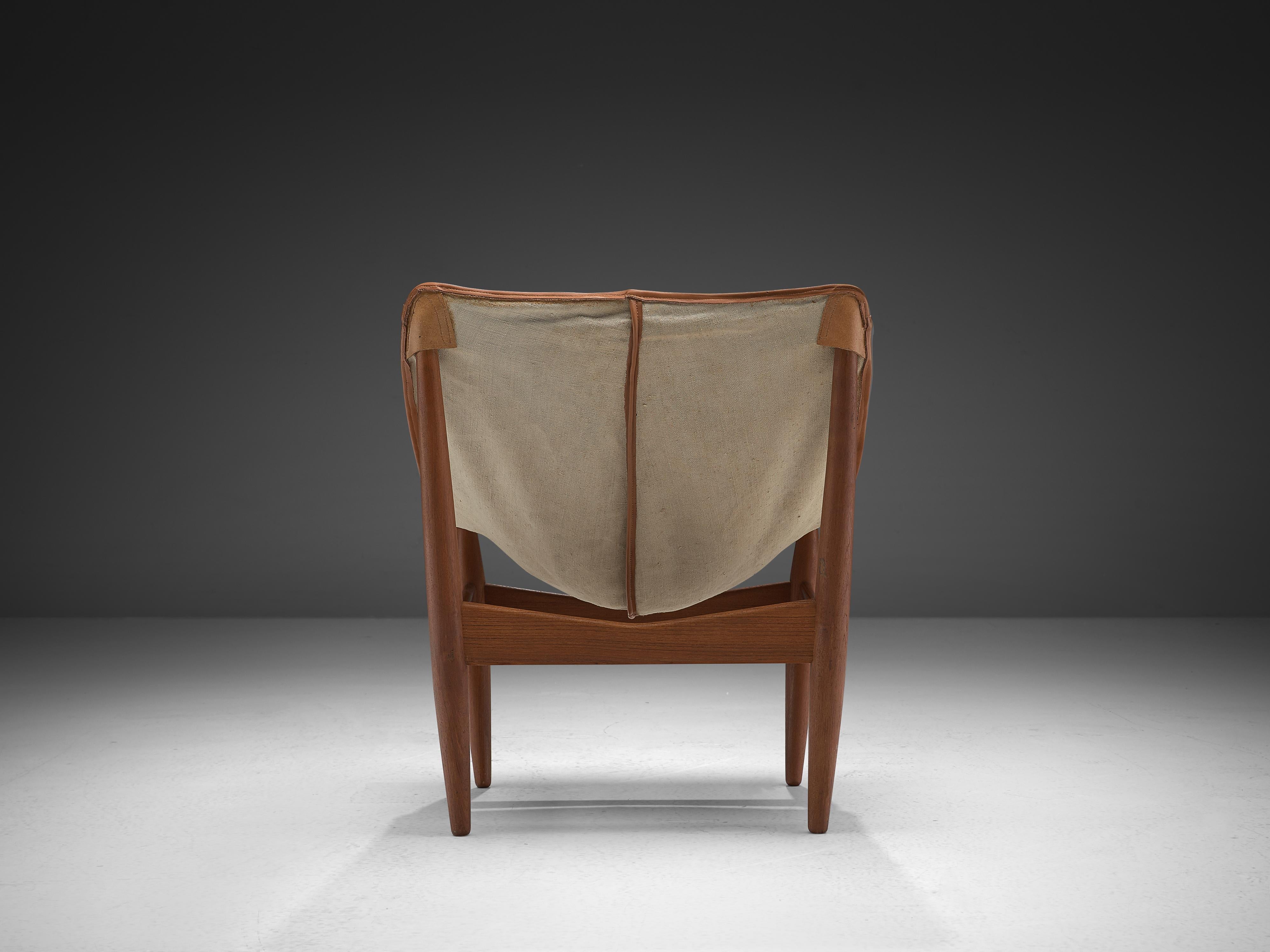 Illum Wikkelsø Easy Chair and Ottoman with Canvas Seat