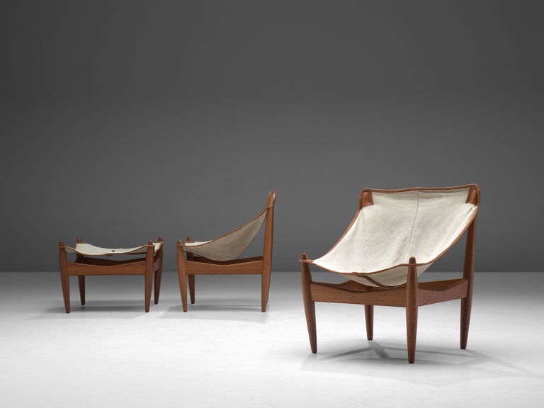 Illum Wikkelsø Set of Easy Chairs and Ottoman with Canvas Seats