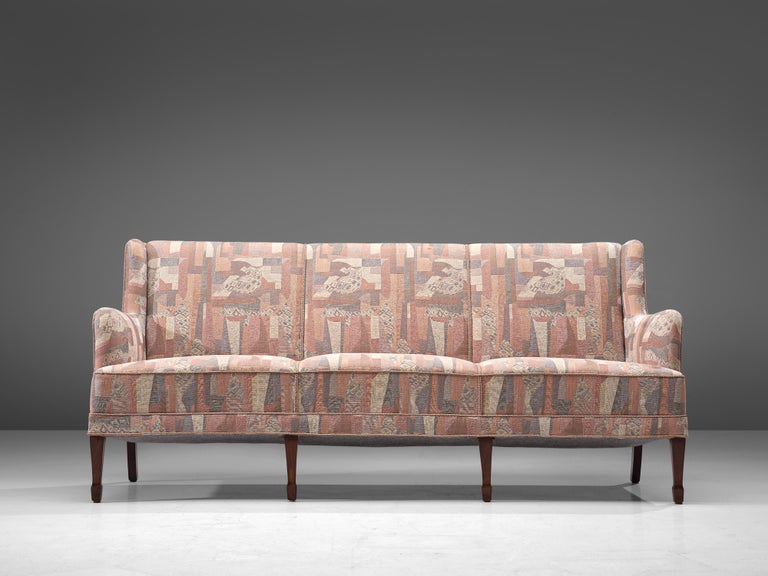 Frits Henningsen Three-Seat Sofa in Pastel Upholstery