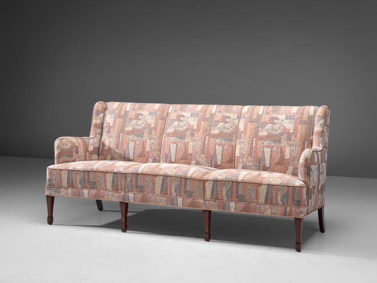 Frits Henningsen Three-Seat Sofa in Pastel Upholstery