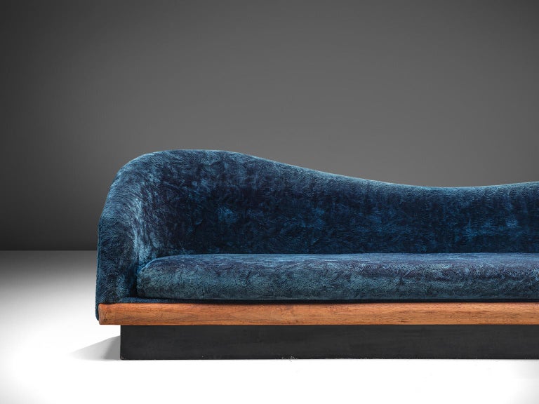 Adrian Pearsall 'Cloud' Sofa in Walnut and Sea Blue Upholstery