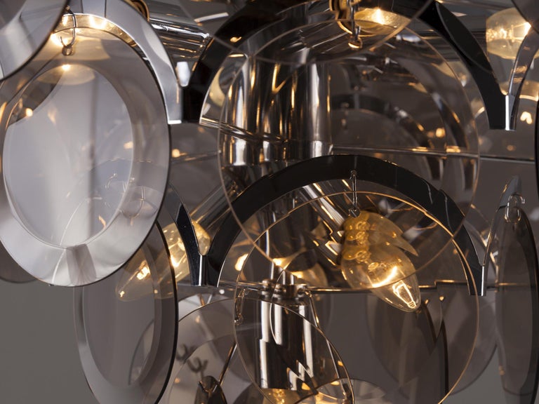 Gino Vistosi for Vistosi Chandelier in Chrome and Murano Glass