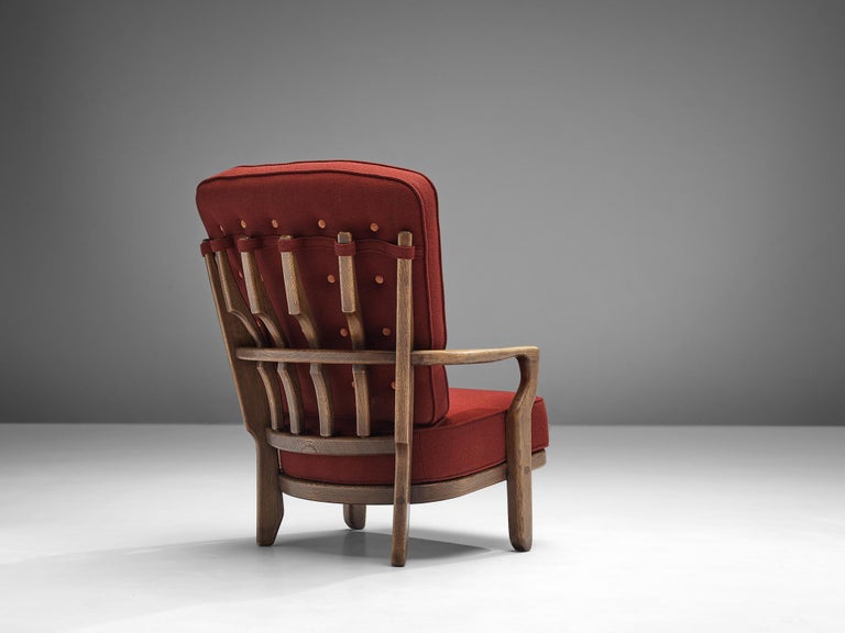 Guillerme & Chambron 'Mid Repos' Lounge Chair in Oak and Red Upholstery