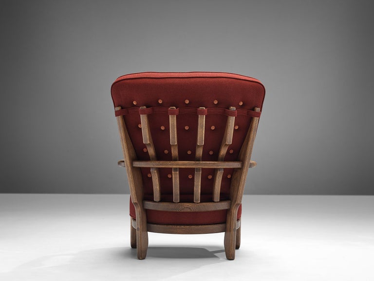 Guillerme & Chambron 'Mid Repos' Lounge Chair in Oak and Red Upholstery