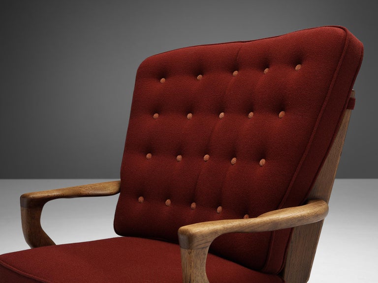 Guillerme & Chambron 'Mid Repos' Lounge Chair in Oak and Red Upholstery