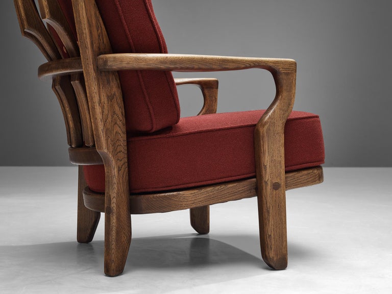 Guillerme & Chambron 'Mid Repos' Lounge Chair in Oak and Red Upholstery