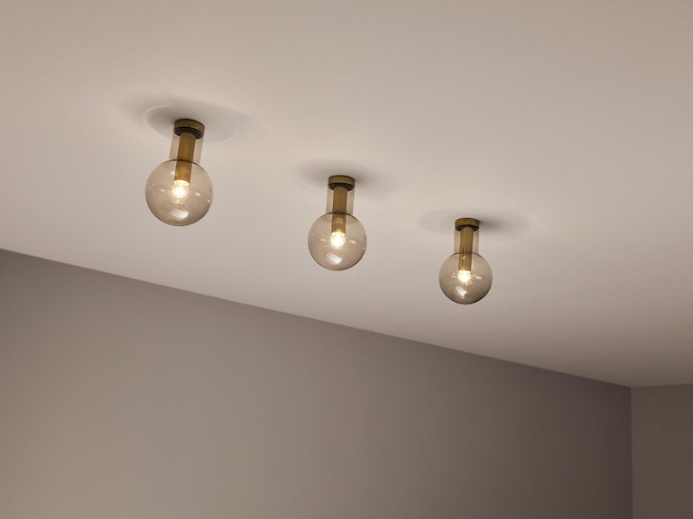 RAAK Ceiling Lights 'Maxi-Light Bulb' in Smoked Glass and Brass