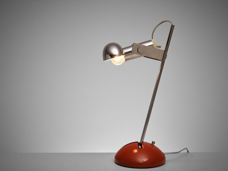 Robert Sonneman for Luci Cinisello Table Lamp Model 395 in Chrome and Red Metal