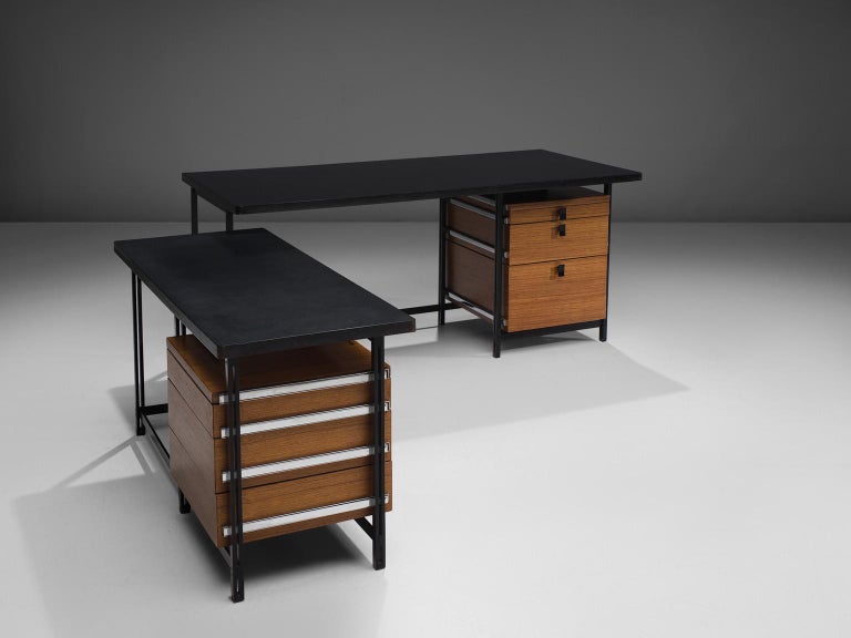 Jules Wabbes Early Versatile Free-Standing Corner Desk in Wengé