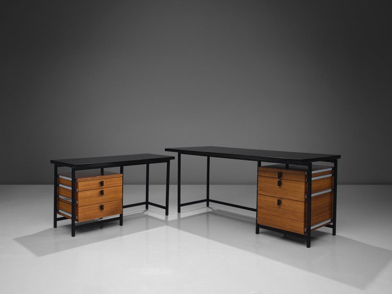 Jules Wabbes Early Versatile Free-Standing Corner Desk in Wengé