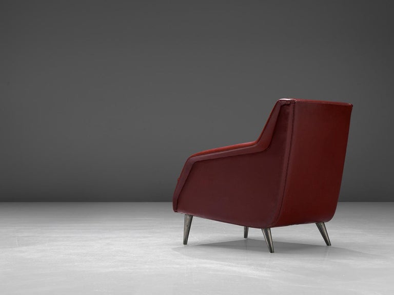 1950s Carlo de Carli Lounge Chair in Burgundy Red Fabric with Nickel Feet