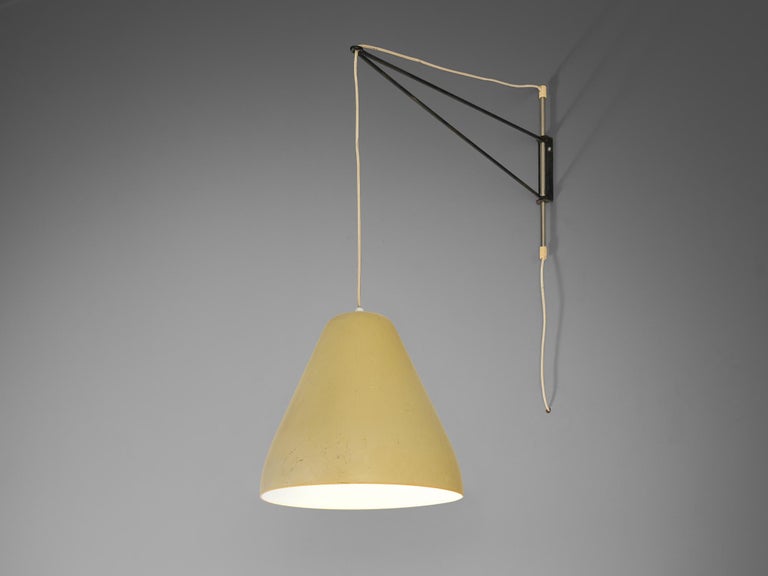 Italian Mid-Century Modern Wall Lamp with Yellow Shade