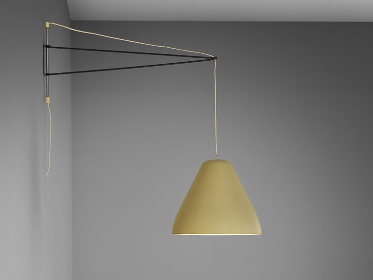 Italian Mid-Century Modern Wall Lamp with Yellow Shade