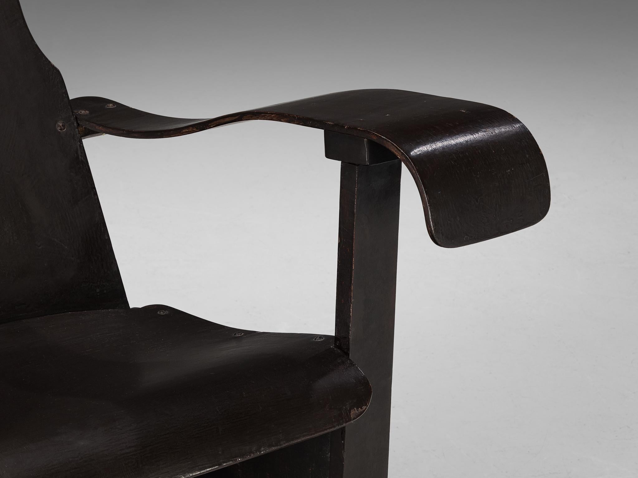 Brazilian Lounge Chair in Dark Laminated Wood by Móveis Cimo