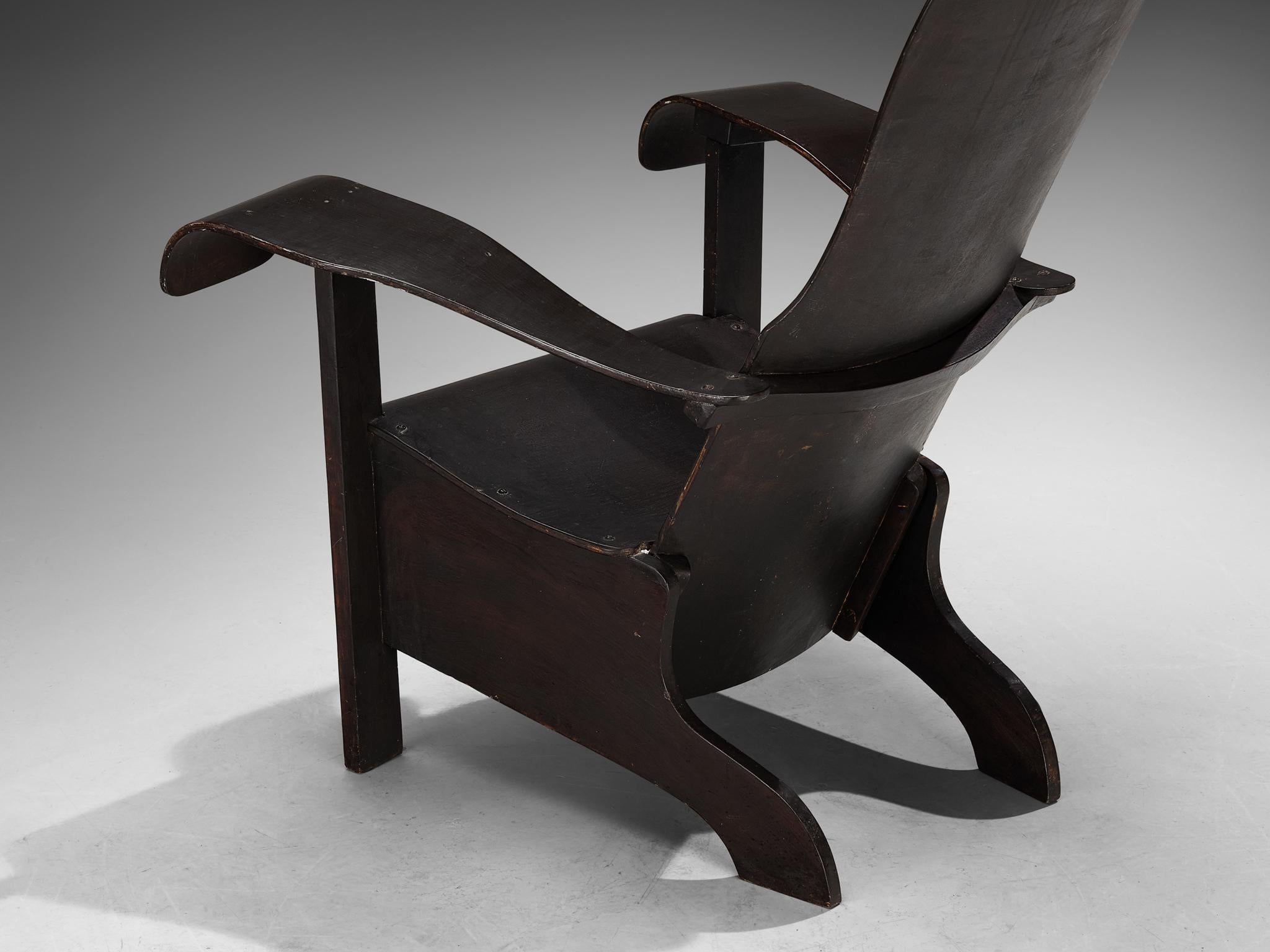 Brazilian Lounge Chair in Dark Laminated Wood by Móveis Cimo