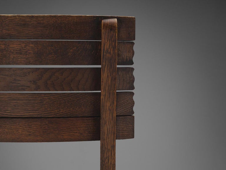 Gaston Poisson Set of Six Dining Chairs in Oak and Leather