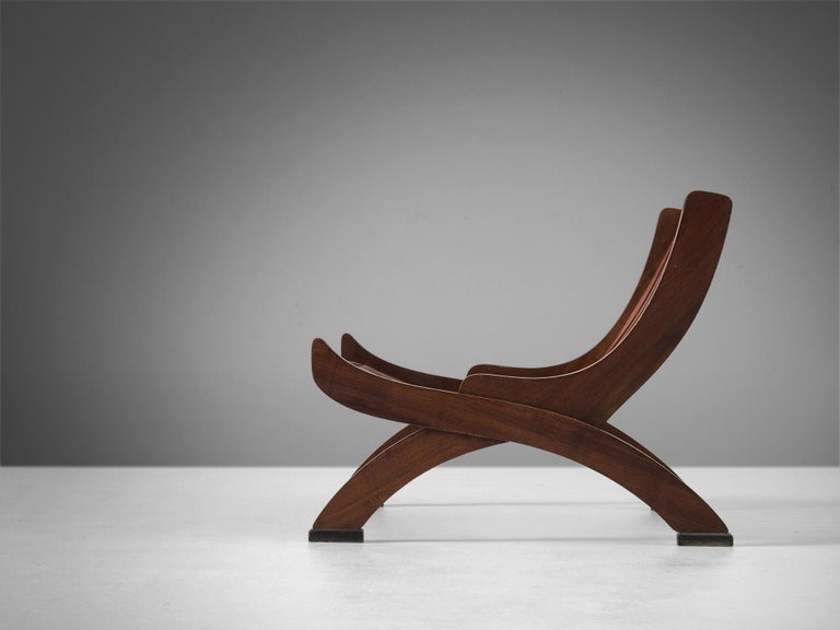 Marco Comolli Lounge Chair in Walnut and Beige Leather