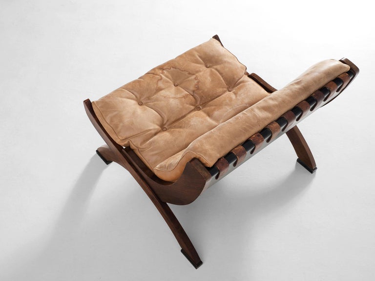 Marco Comolli Lounge Chair in Walnut and Beige Leather