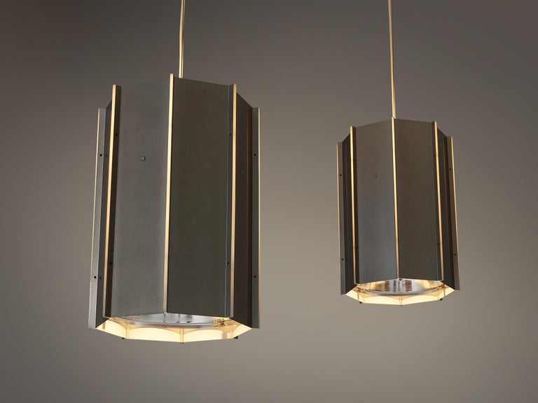 Large RAAK Pendants Model 'B-1011' in Aluminum and Perspex