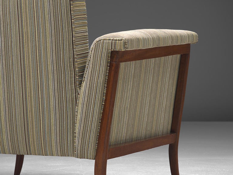 Mid-Century Modern Brazilian Lounge Chair in Mahogany & Striped Upholstery