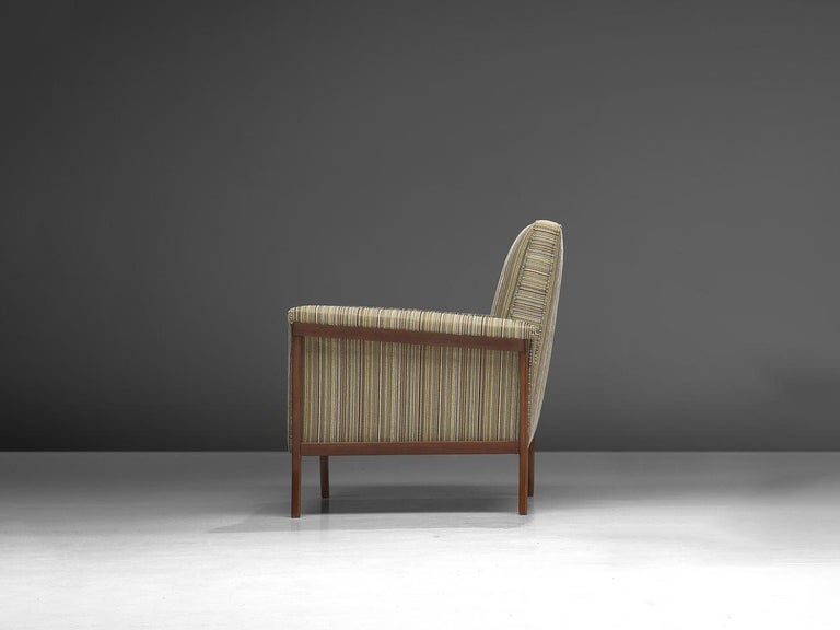 Mid-Century Modern Brazilian Lounge Chair in Mahogany & Striped Upholstery