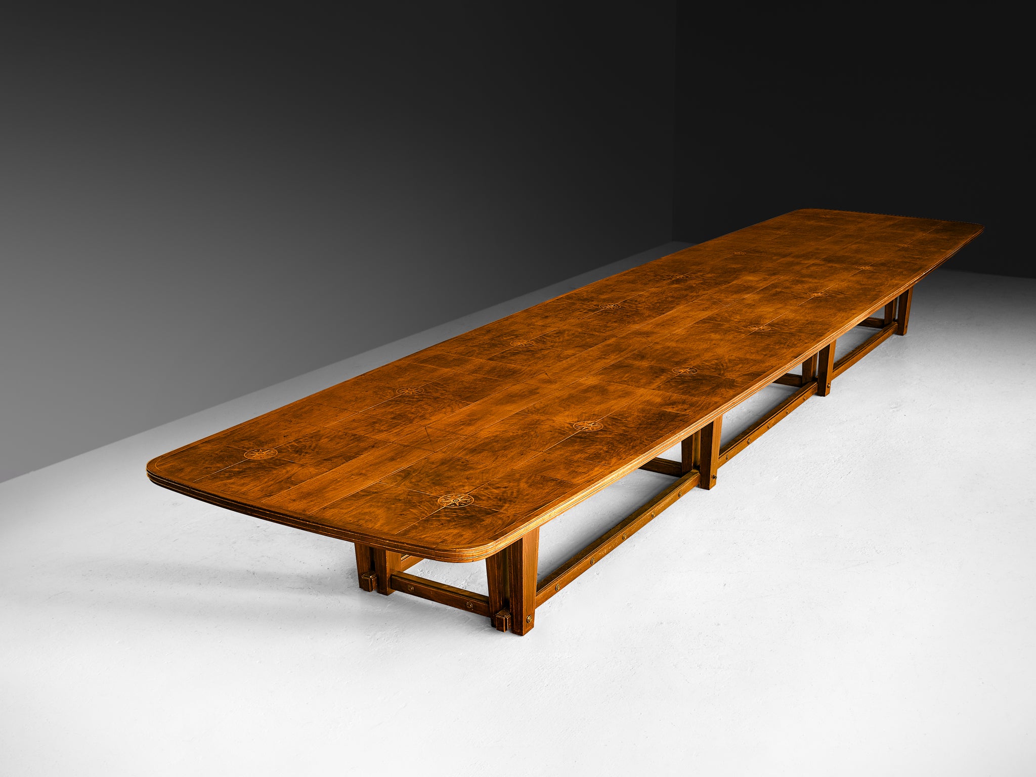 Monumental Table in Walnut with Decorative Inlay