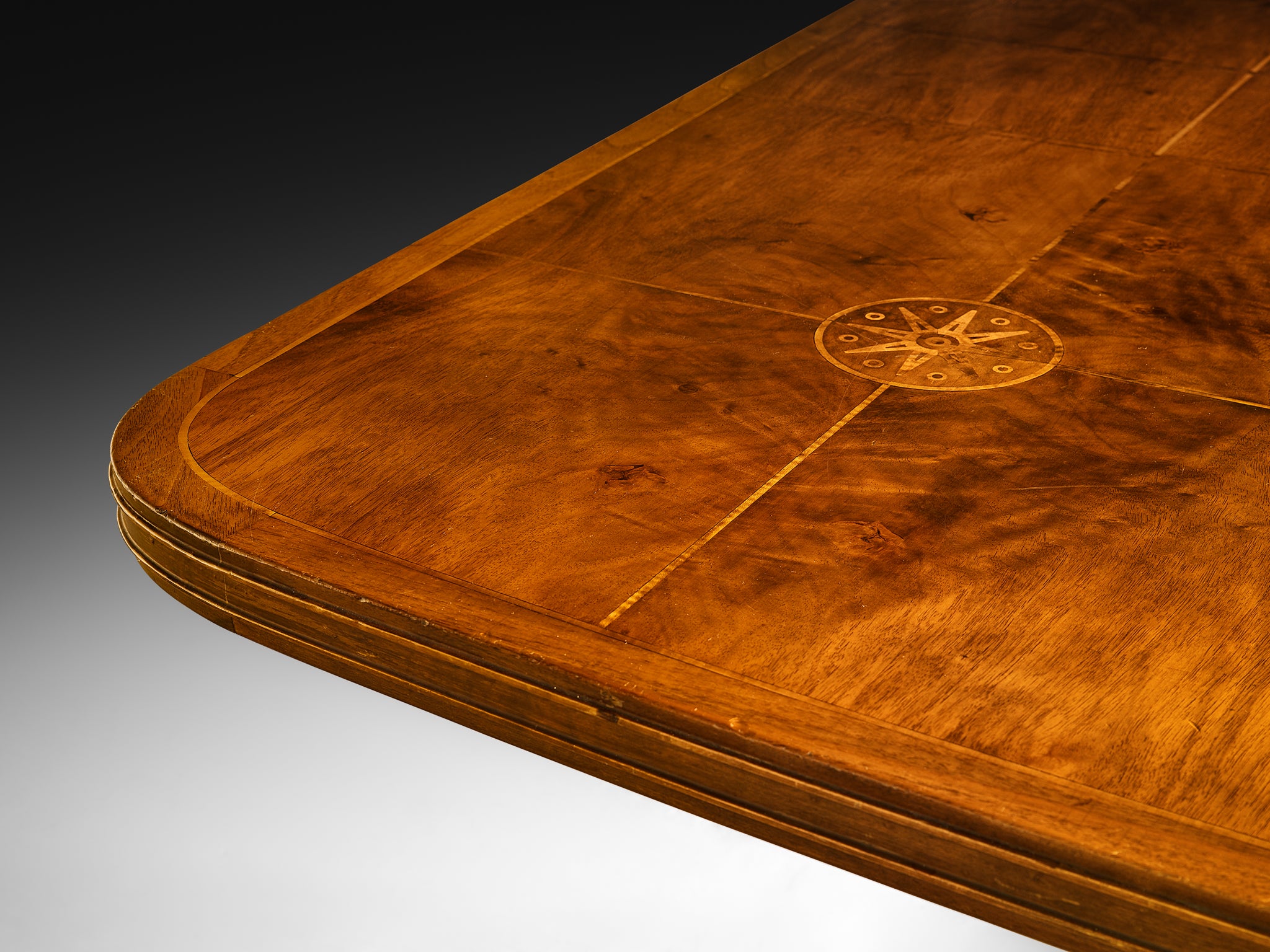 Monumental Table in Walnut with Decorative Inlay