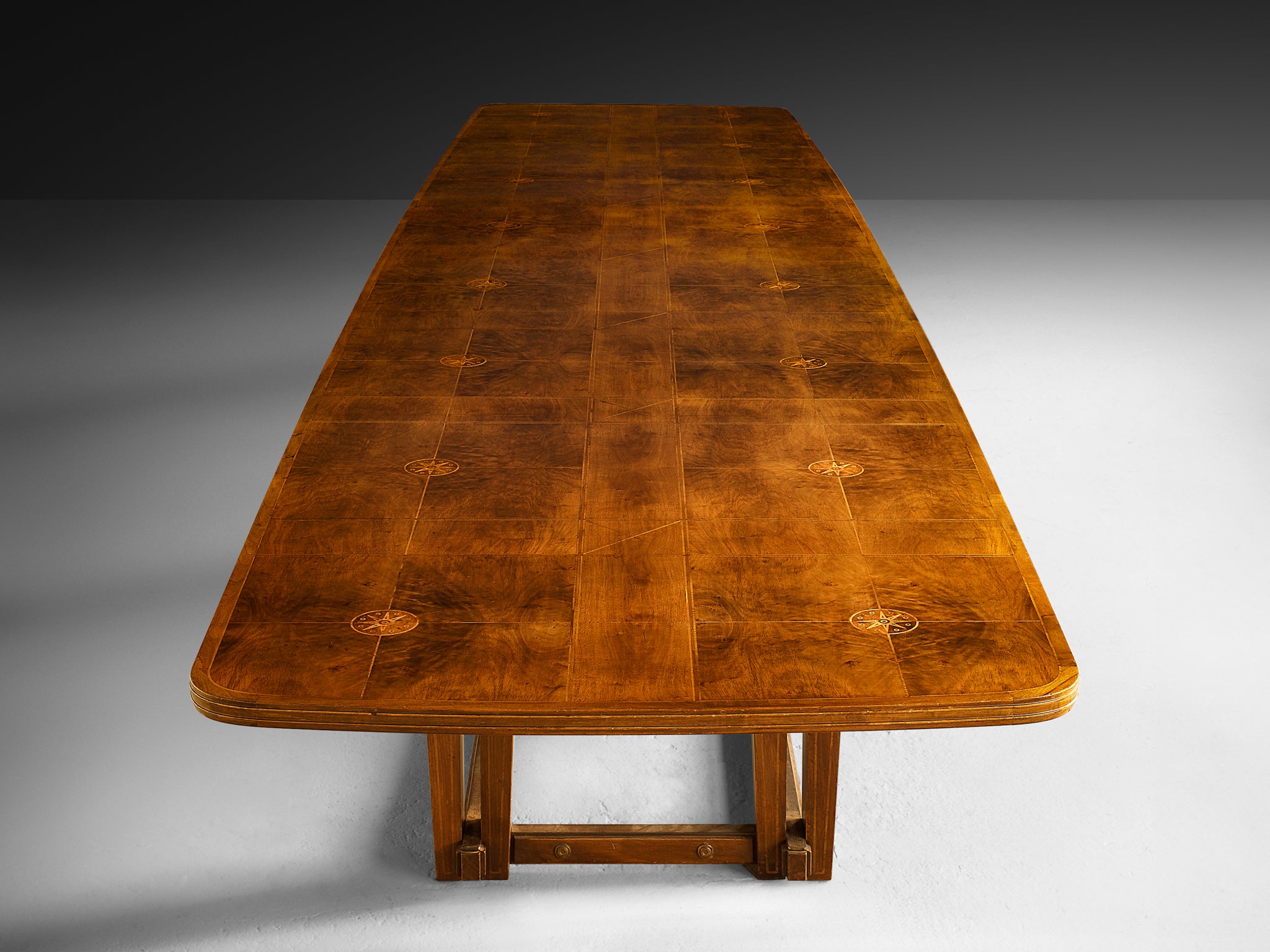 Monumental Table in Walnut with Decorative Inlay