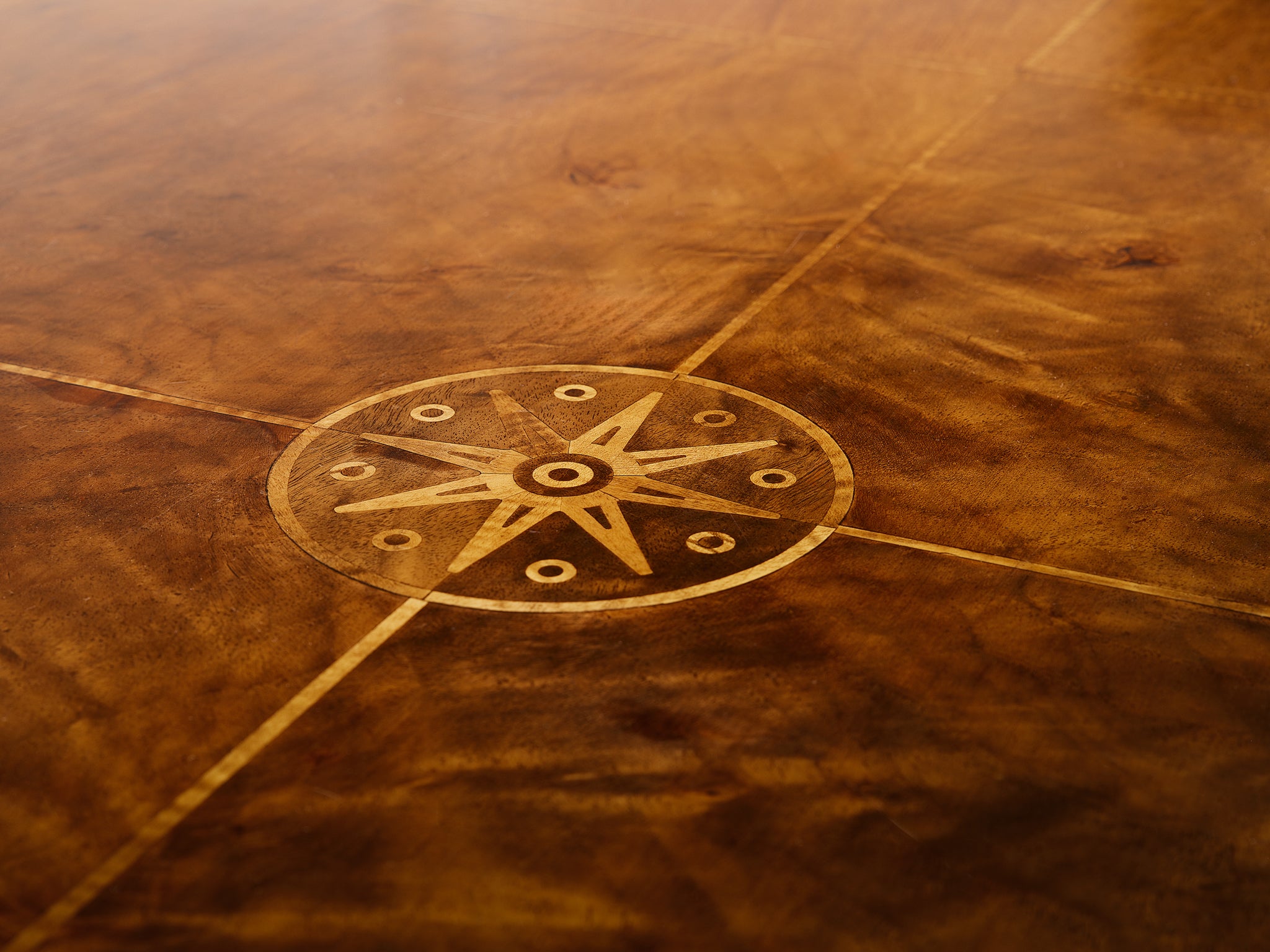 Monumental Table in Walnut with Decorative Inlay