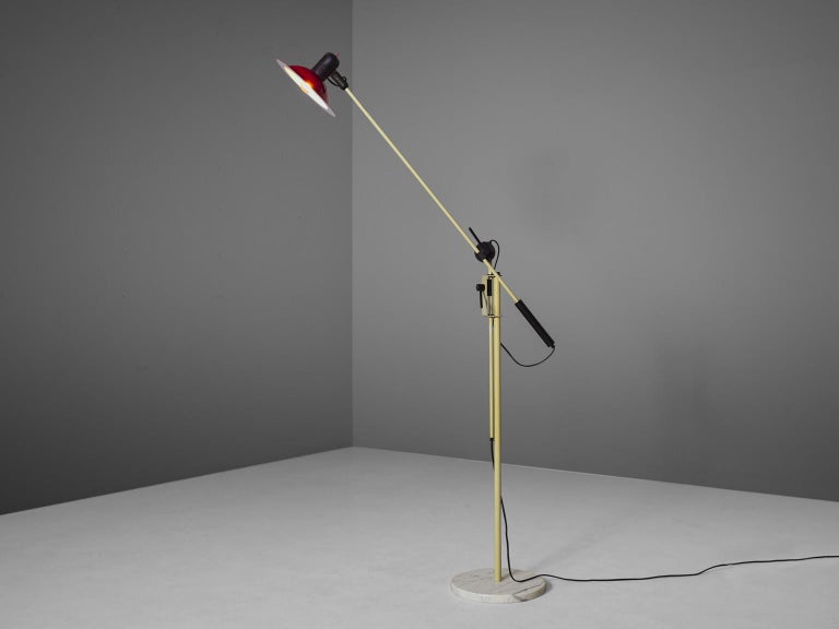 Stilnovo Floor Lamp with Red Shade and Marble Base