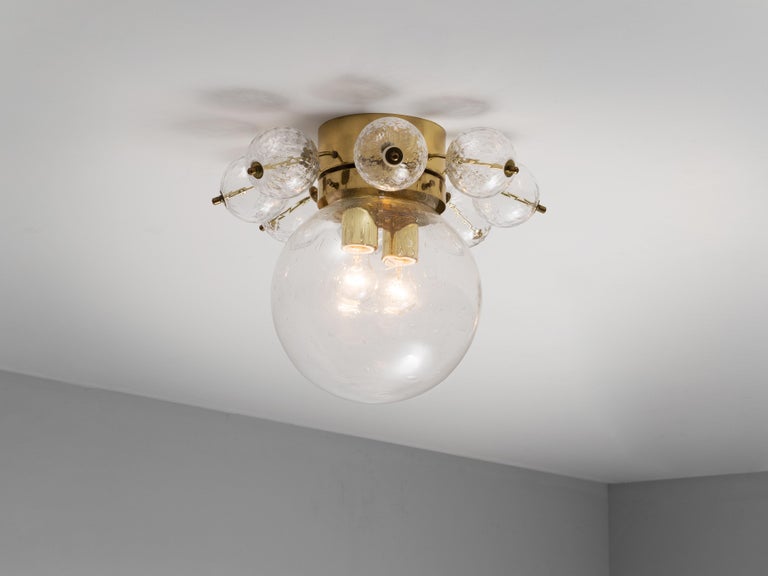 Ceiling Light in Brass and Structured Clear Glass