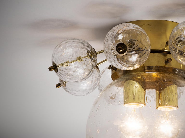 Ceiling Light in Brass and Structured Clear Glass