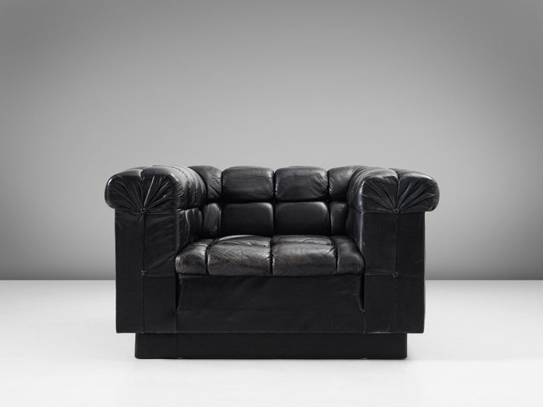 Edward Wormley for Dunbar Tufted 'Party' Club Chair in Black Leather