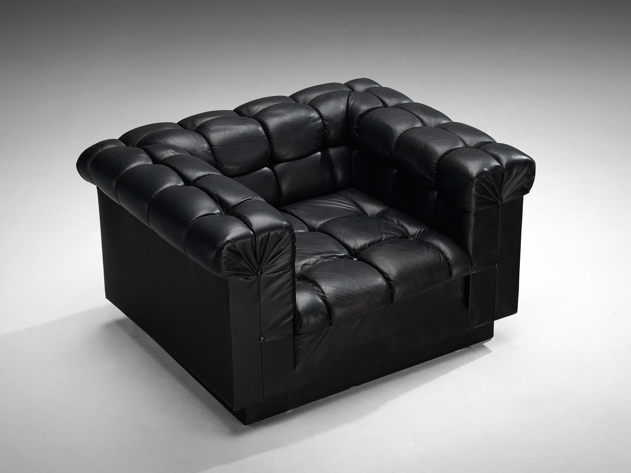 Edward Wormley for Dunbar Tufted 'Party' Club Chair in Black Leather