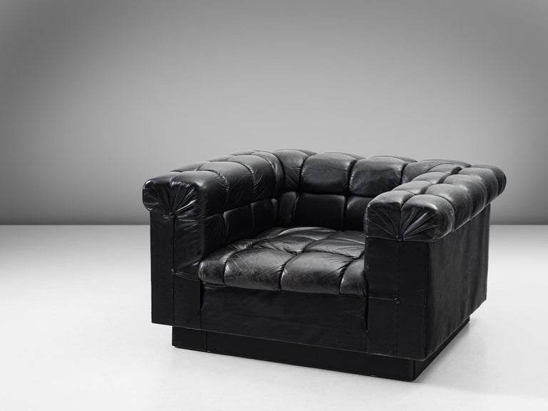 Edward Wormley for Dunbar Tufted 'Party' Club Chair in Black Leather