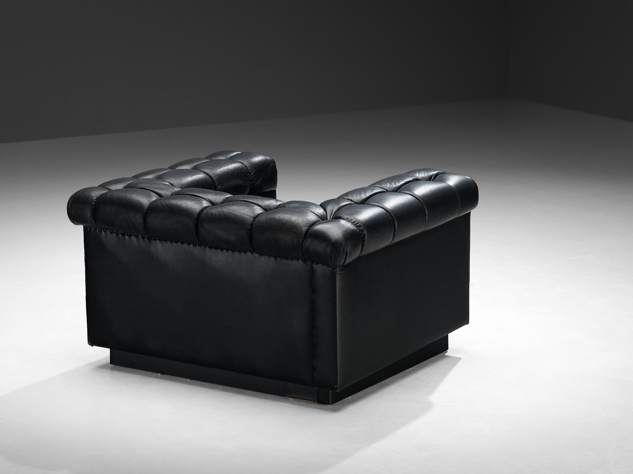 Edward Wormley for Dunbar Tufted 'Party' Club Chair in Black Leather