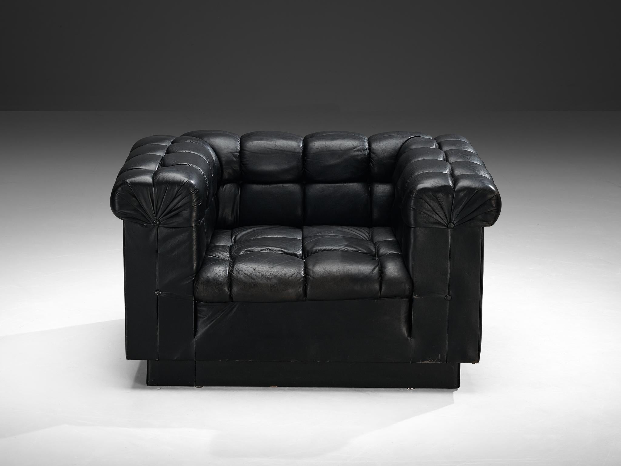 Edward Wormley for Dunbar Tufted 'Party' Club Chair in Black Leather