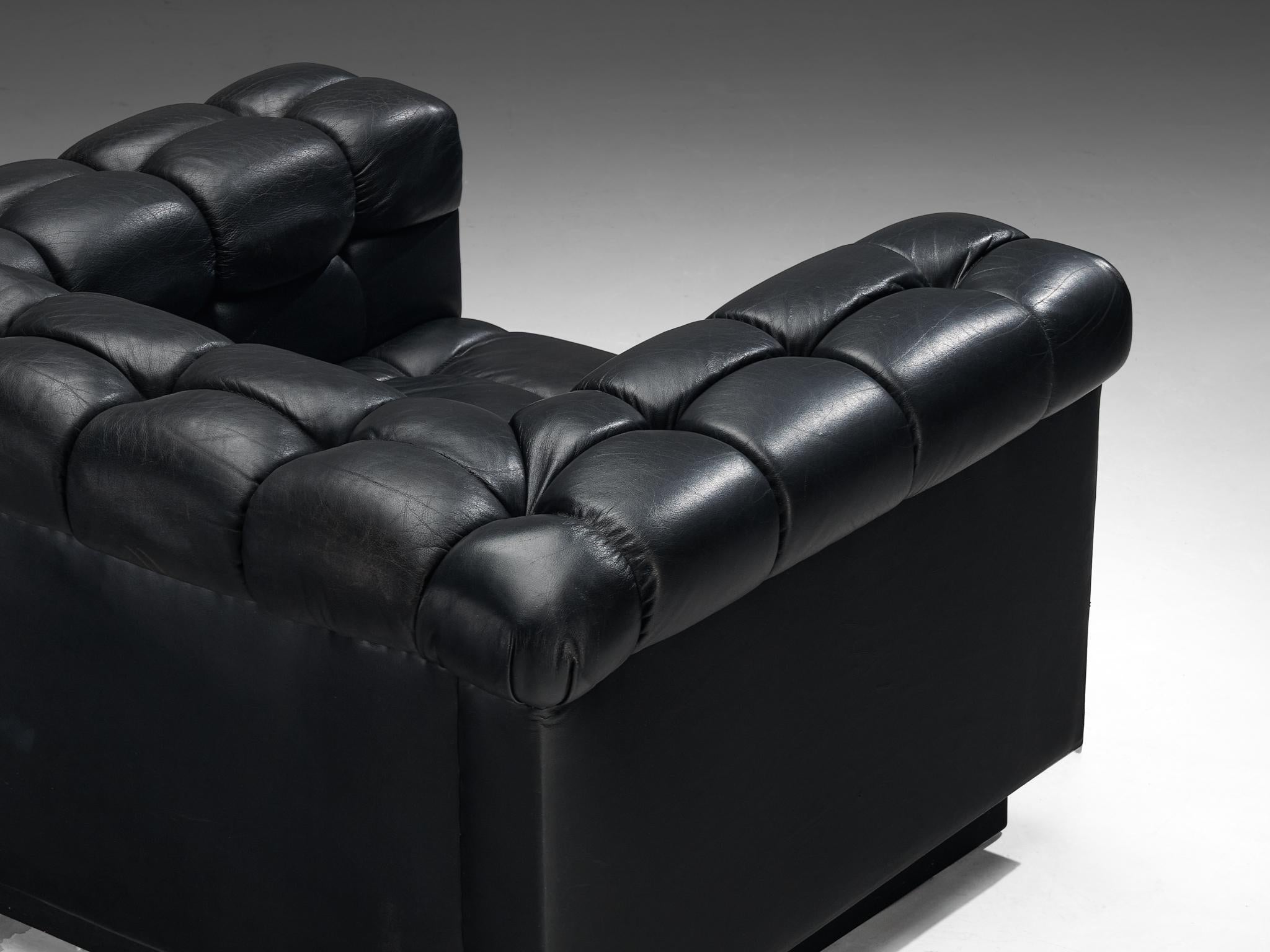 Edward Wormley for Dunbar Tufted 'Party' Club Chair in Black Leather