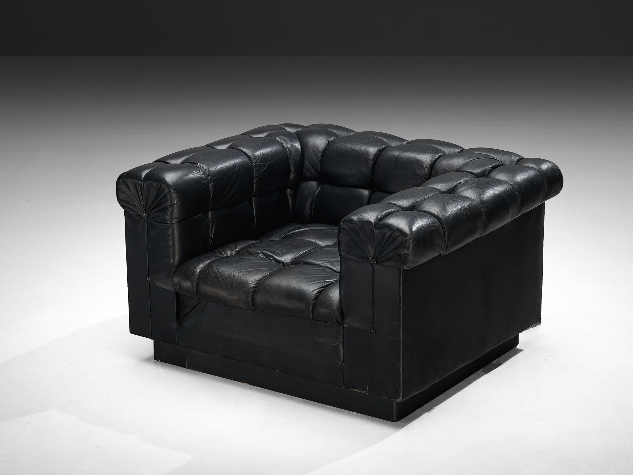 Edward Wormley for Dunbar Tufted 'Party' Club Chair in Black Leather